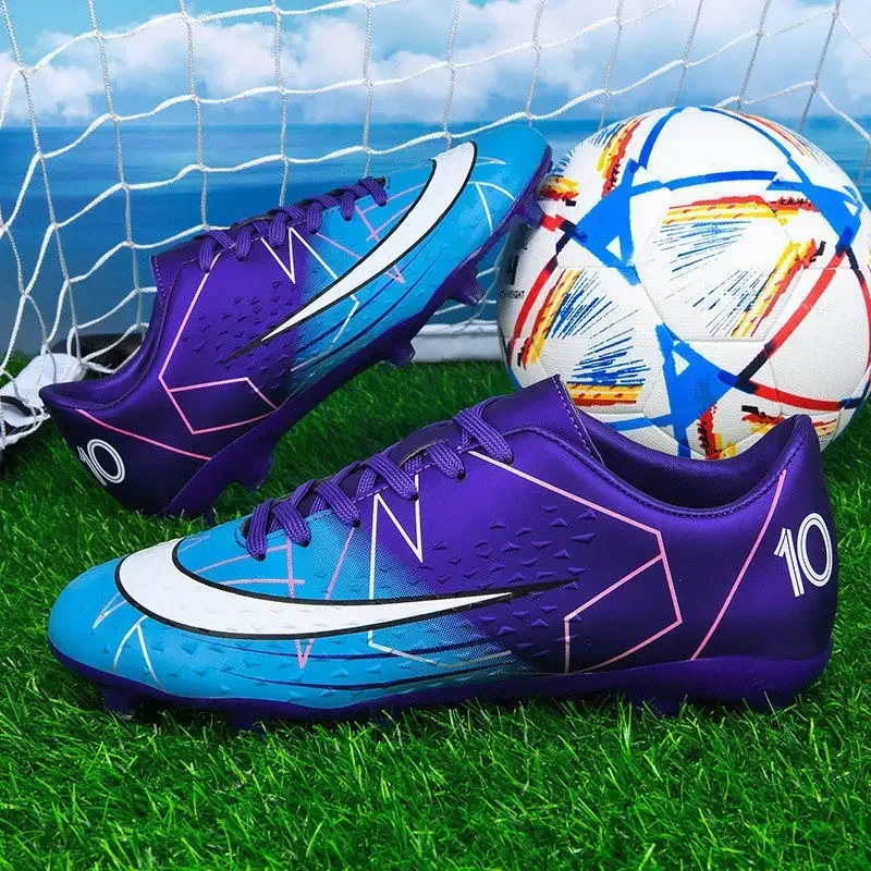 Cheap Long Spikes Football Cleats Men Unisex Professional Soccer Sneakers Fashion Purple Futsal Sports Shoes Men Zapatos Futbol