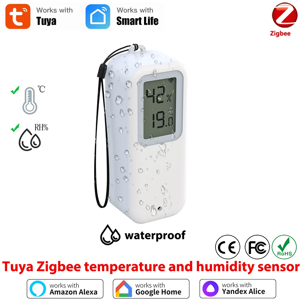 Waterproof Thermometer Hygrometer Zigbee Temperature Humidity Sensor Tuya Zigbee Hub Required Workwith Yandex Alexa SmartLife