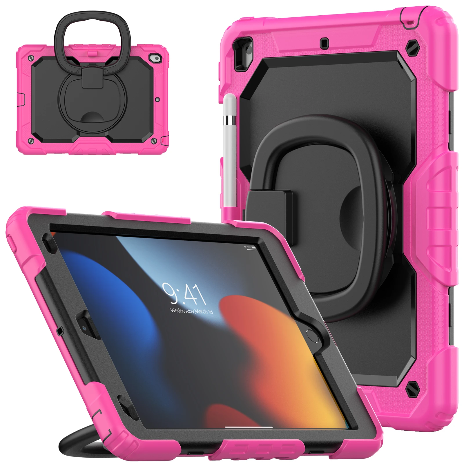 

Rotating Stand Armor Case Universal For Apple iPad 10.2 inch 2019 2020 2021 7th 8th 9th Generation With Handle Grip Hybrid Cover