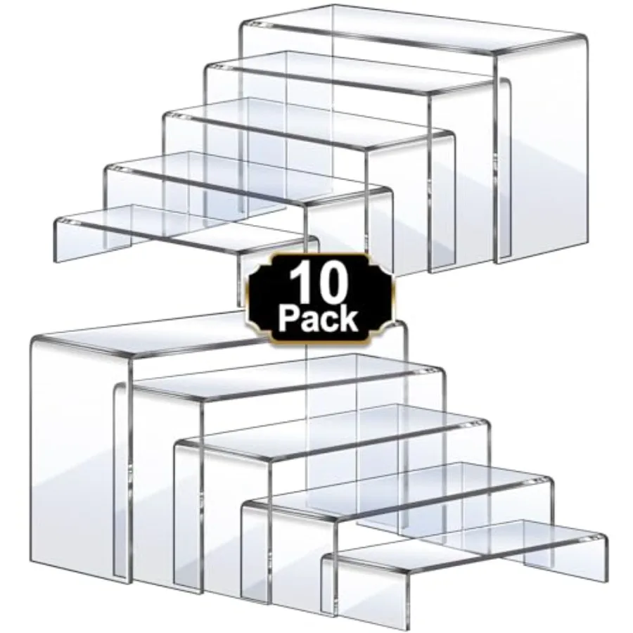 

Large Acrylic Risers 10 Pcs 2 Set 7"L~8"L~9"L Riser Display Shelf Clear Rectangular Display Stands Set Transparent Shelves for