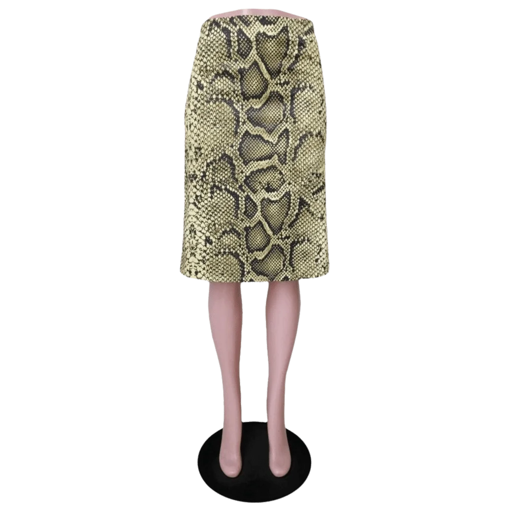 Slim Fit Leopard Straight Skirt Midi Length A Line High Waist Half Dress Serpentine Print Summer Women Long Skirt Summer Season