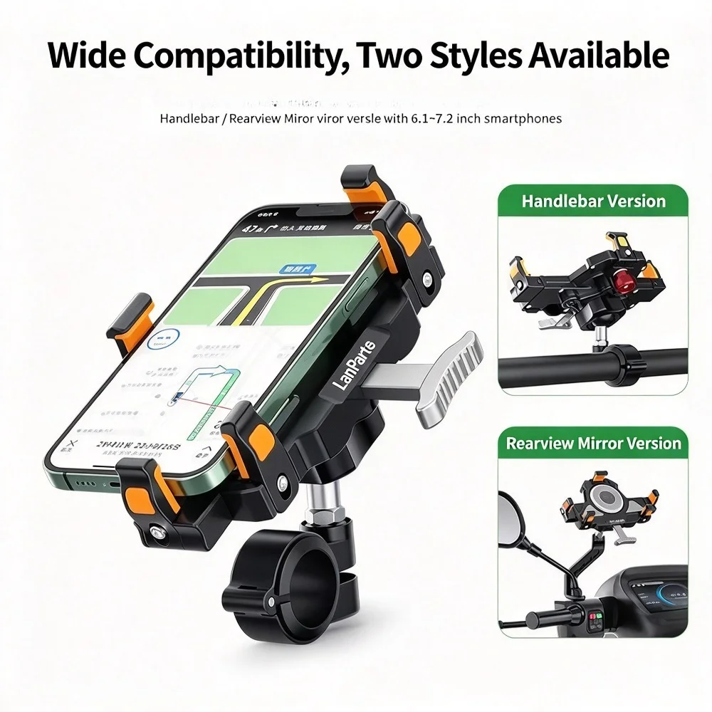 Motorcycle Phone Stand 15W Wireless Charger Shockproof One Touch Quick Release Handlebar Holder for 6.1-7.2 Inch Cellphone Mount