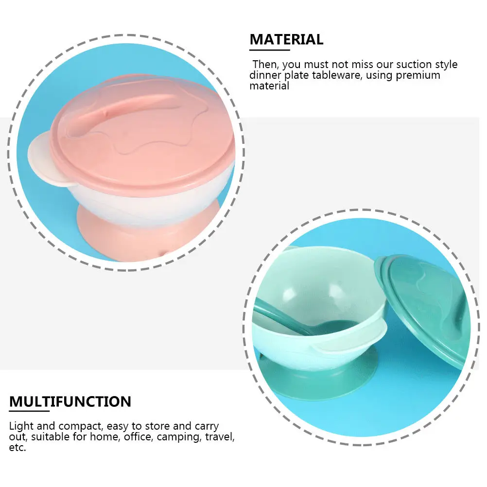 

2Sets Baby Feeding Tableware Suction Cup Bowls Nonslip Design Arc Spoon Included Bright Colors Portable for Home Travel Camping