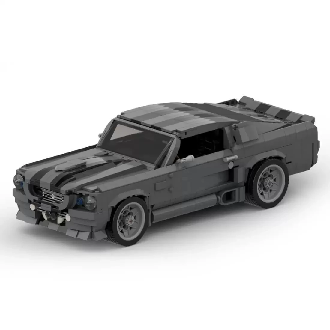 MOC Grey Racing Stripe Coupe Model Retro Muscle Vehicle Building Kit Detailed Engine Interior Desktop Ornament Gift For Adults
