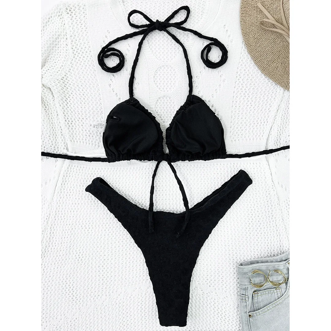 Rosa, verführerischer Bikini mit Neckholder-Ausschnitt, brasilianischer Schnitt, mittelhoher Bund, zweiteiliges Badeanzug-Set für Damen, Badebekleidung, Badeanzug, Modell V4560. – Detail 22