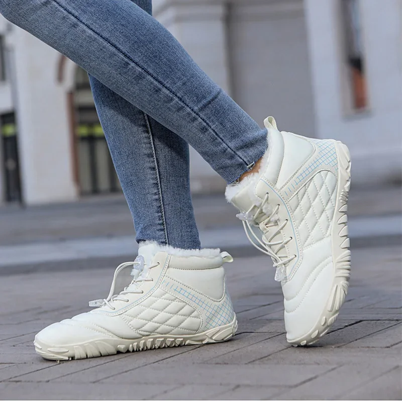 

Women Ankle Boots Women's Men's Mountaineering Waterproof Shoes Woman 2024 Winter Fleece Lined Flat Shoe Plus Size 45 46 47 48