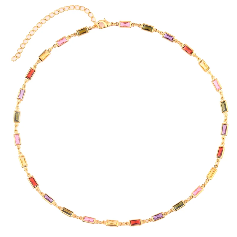 Luxury Christmas Jewelry Gift For Ladies New Rainbow CZ Tennis Chain Choker Necklace Colorful Crystal Necklace