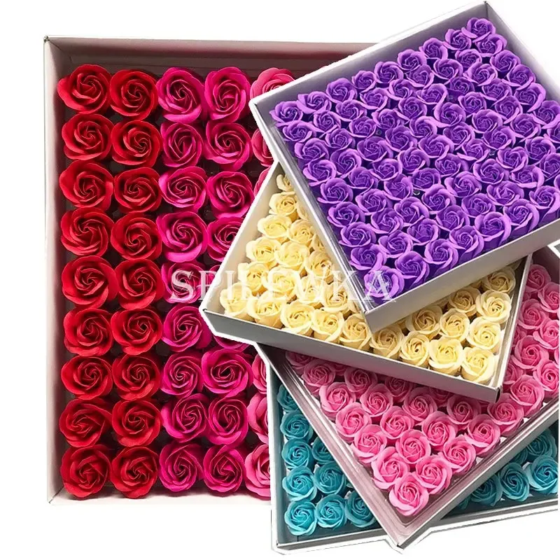 81pcs Three-Layer No Flower Base Rose Flowers Heads Decor Flower Box Essential Wedding Bouquet Valentine\'S Day Artificial Flower