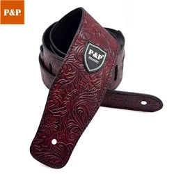 Combined Leather Guitar Strap Adjustable Soft Embroidered Electric Acoustic Classical Bass GIG SHOW Multi Color 2.5 Inch Wide