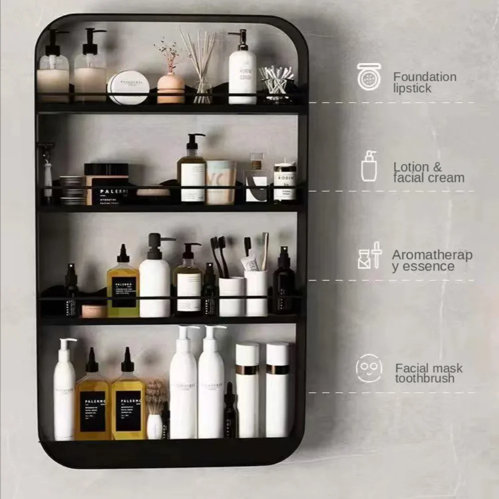 Wall Mounted Shelves Organizer Kitchen Punch-Free Storage Shelf Bathroom Toiletrie Shelf Multi Story Toiletries Cosmetic Shelves