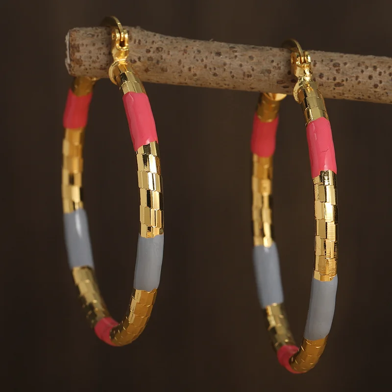 Vintage Large Hoop Earrings -14K Gold Plated Copper Jewelry ForWomen -Elegant Golden Pink Color -Personality Statement Piece