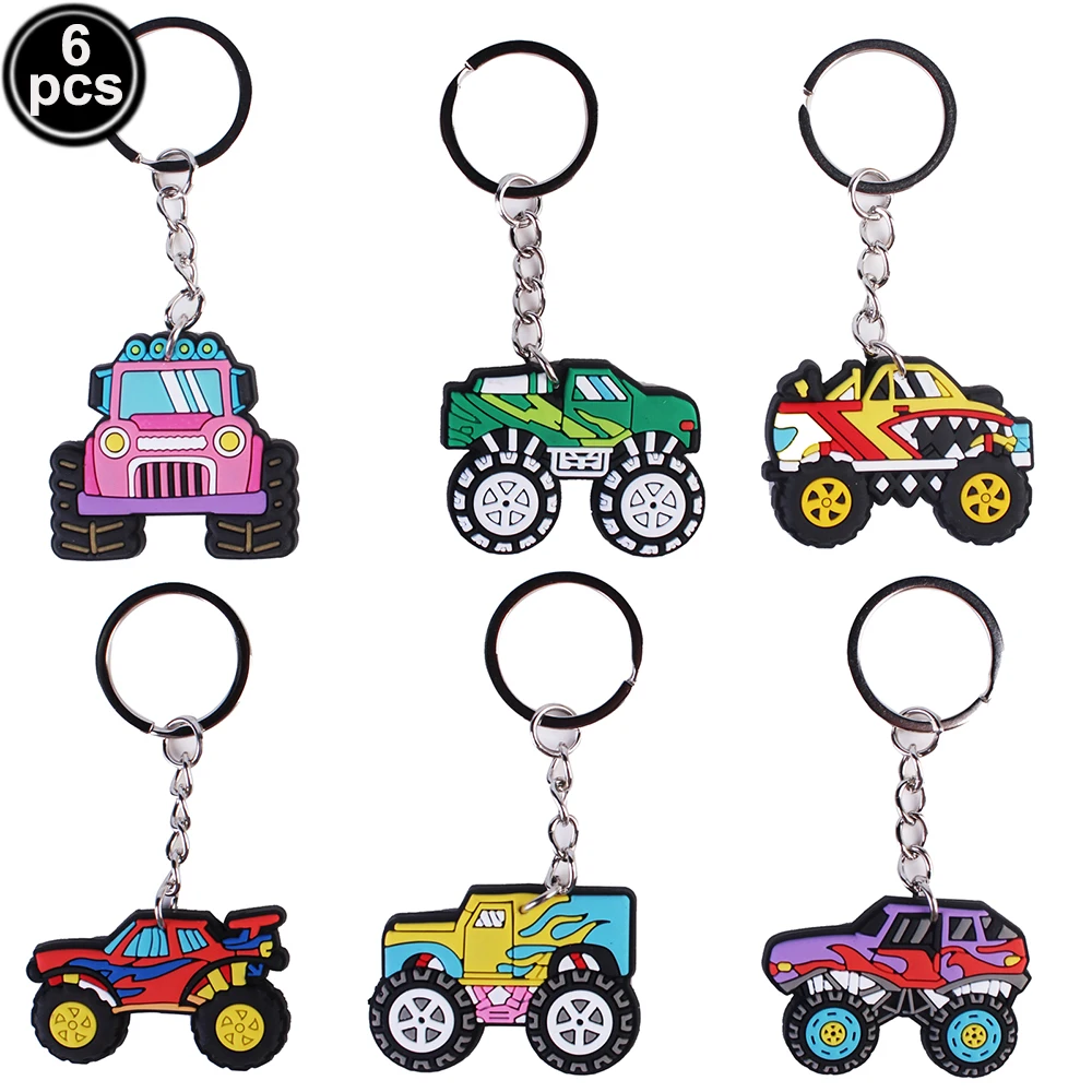 Monster Truck Theme Silicone keychain Drinking Straws Monster Truck Birthday Party Supplies Dessert Plate Napkins Cup Tablecloth