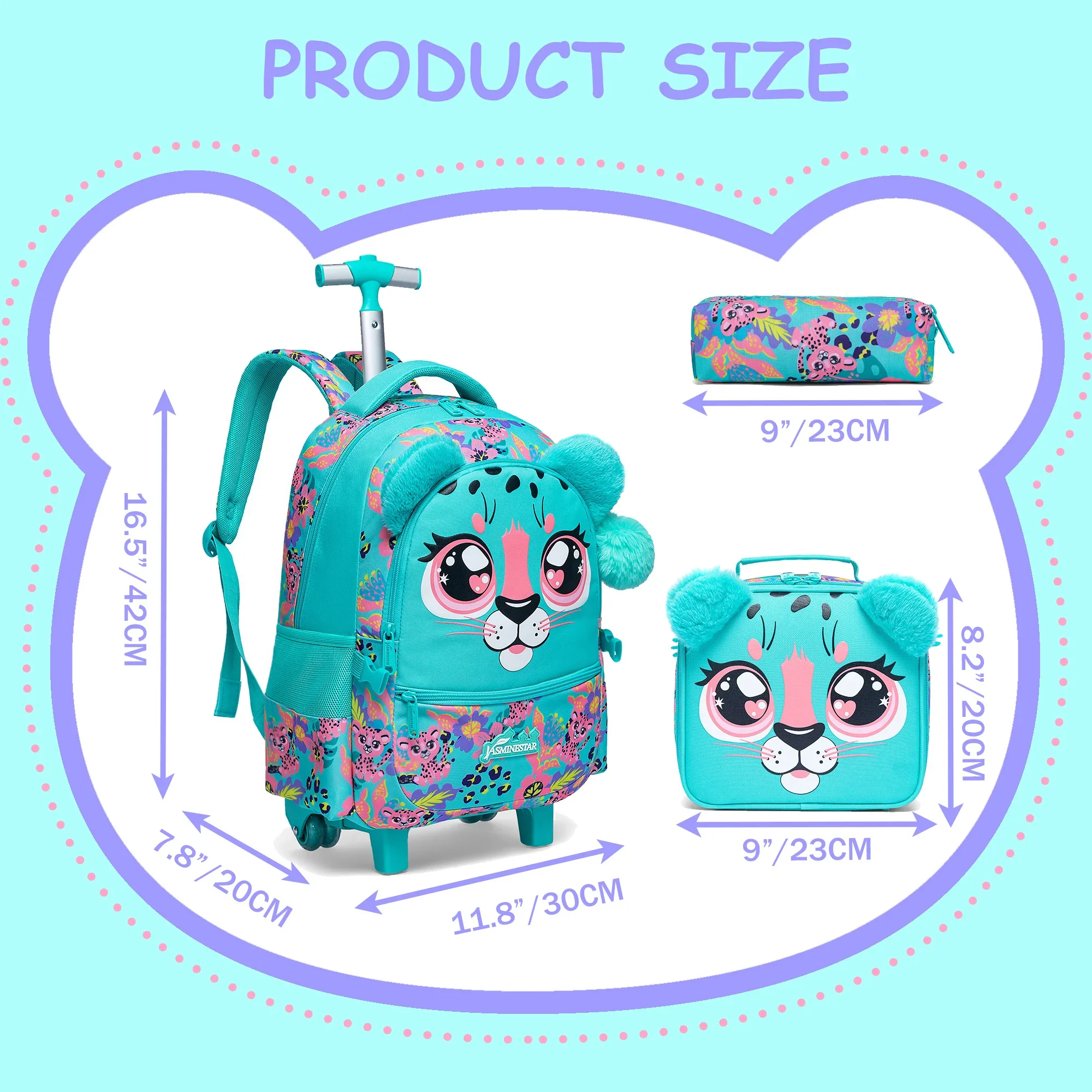 Bunnyfly Children's Trolley School Bag - Lightweight Backpack with Wheels for Boys & Girls Butterfly Cat Design