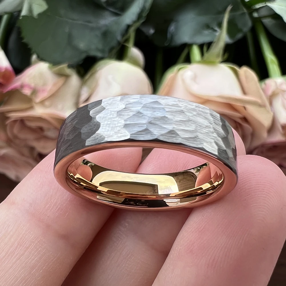 6mm Wolfram karbid ring vielfältig gehämmert für Männer Frauen Verlobung Ehering gebürstet fertig Komfort Passform – Detail 16