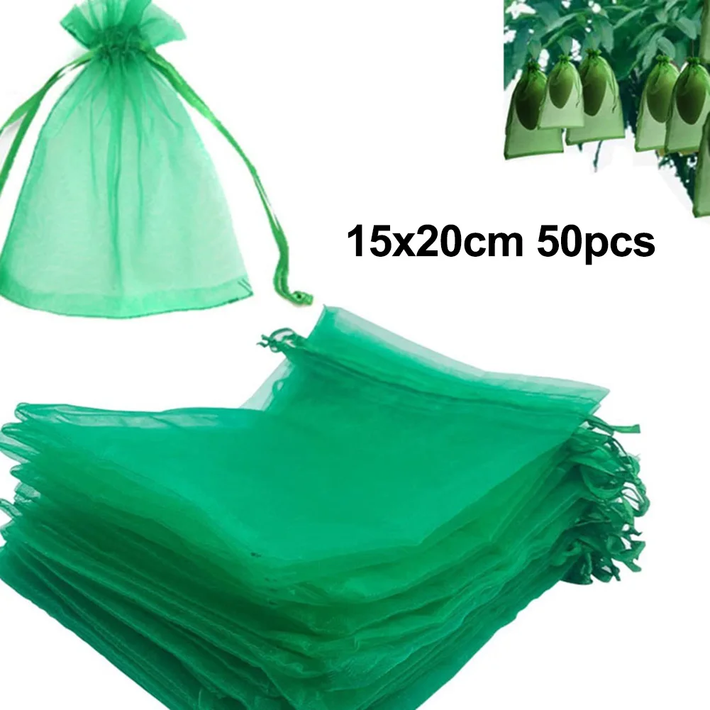 50pcs Garden Plant Fruit Protect Drawstring Net Bag Mesh Against Bird Fruit Protection Bags Netting Bags Garden Tool Bags