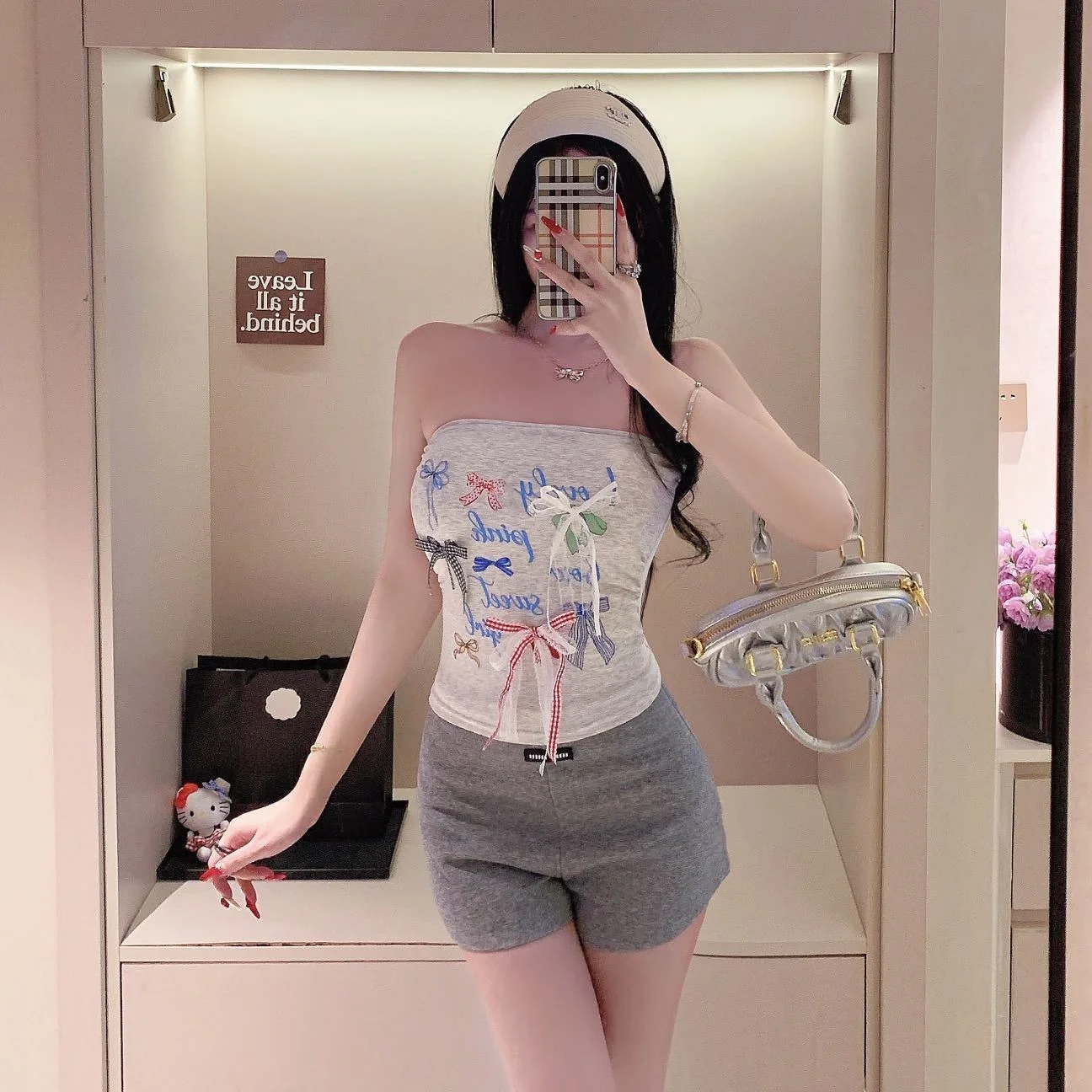 Zomer Nieuwe Pure Sexy Knoop Brief Print Vrouwen Afslanken Een Stuk Beha Met Borst Pad Veelzijdige Pendelen Sle