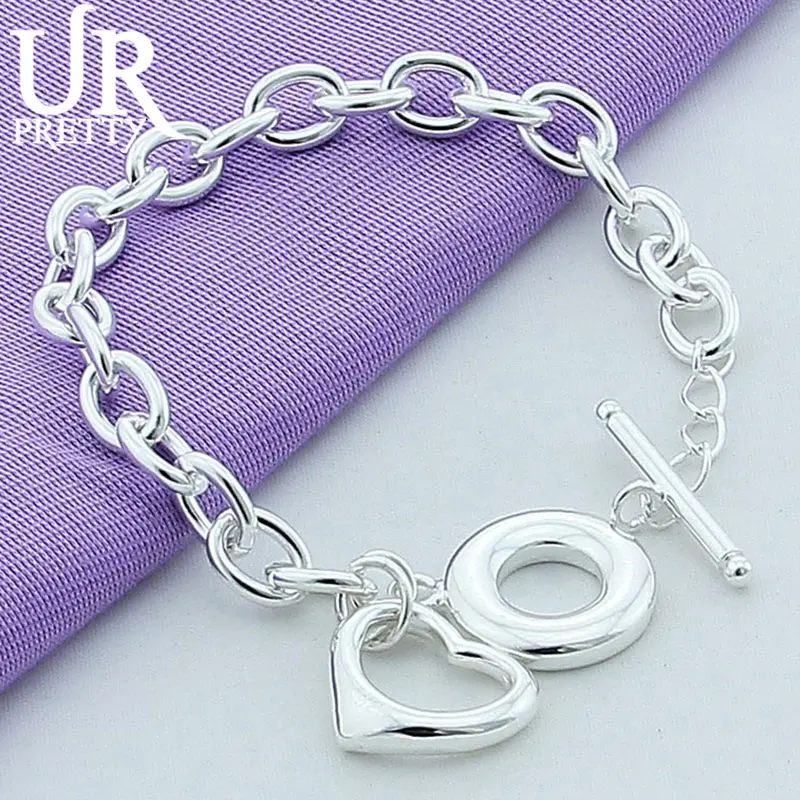 

URPRETTY New 925 Sterling Silver Love Heart Hollow OT Chain Bracelet For Women Wedding Engagement Party Charm Jewelry Gift