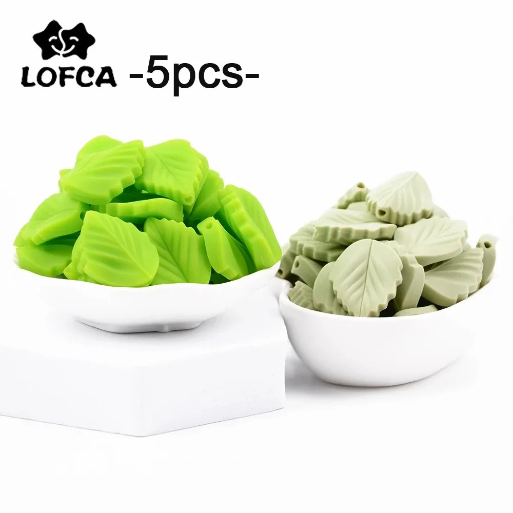 LOFCA 5pcs Cute Leaf Silicone Beads Food Grade BPA-Free Silicone Food Grade Beads DIY Silicone Keychain jewelry Accessories