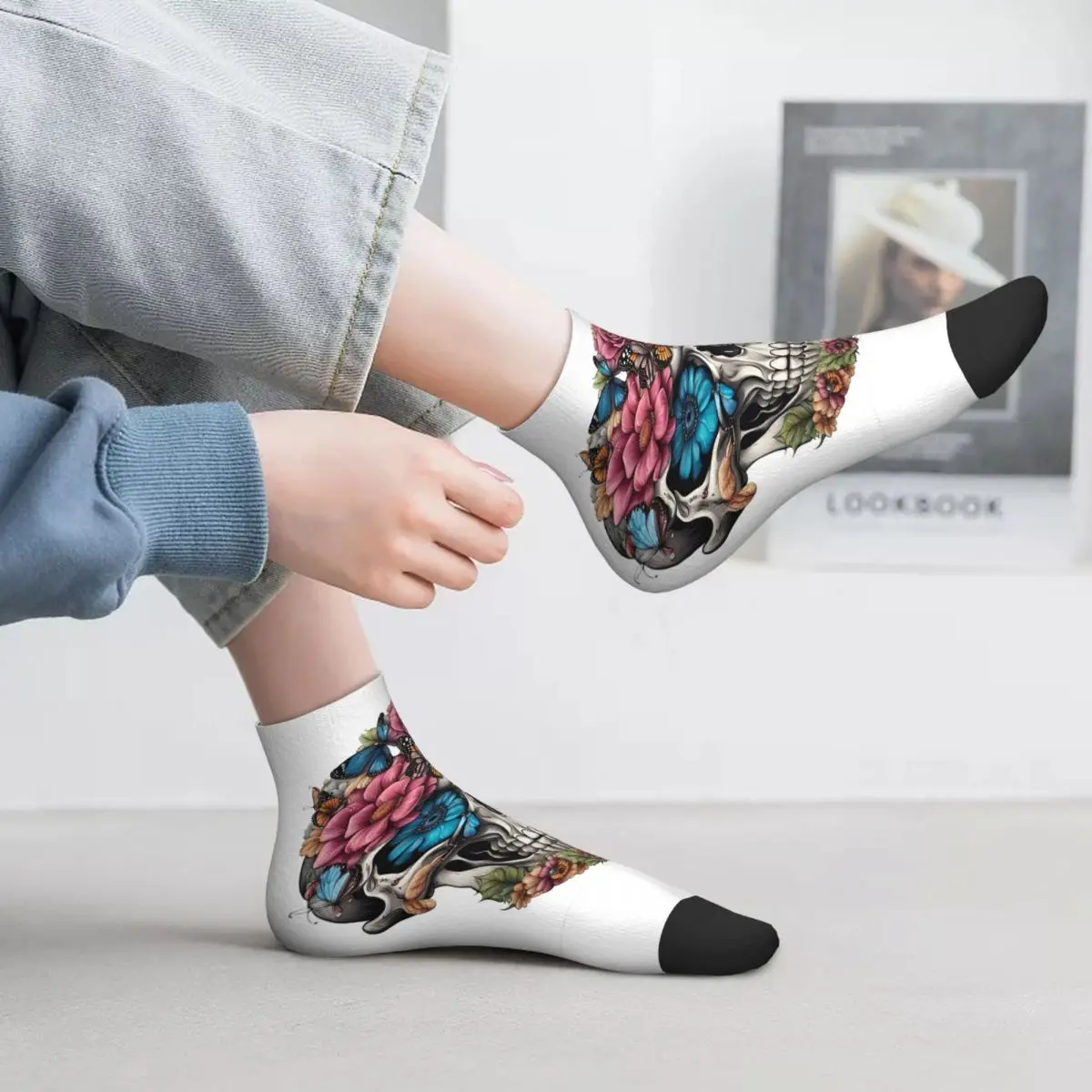 

Носки с цветочным сахарным черепом, чулки высокого качества в стиле Харадзюку, всесезонные носки, аксессуары для подарков унисекс