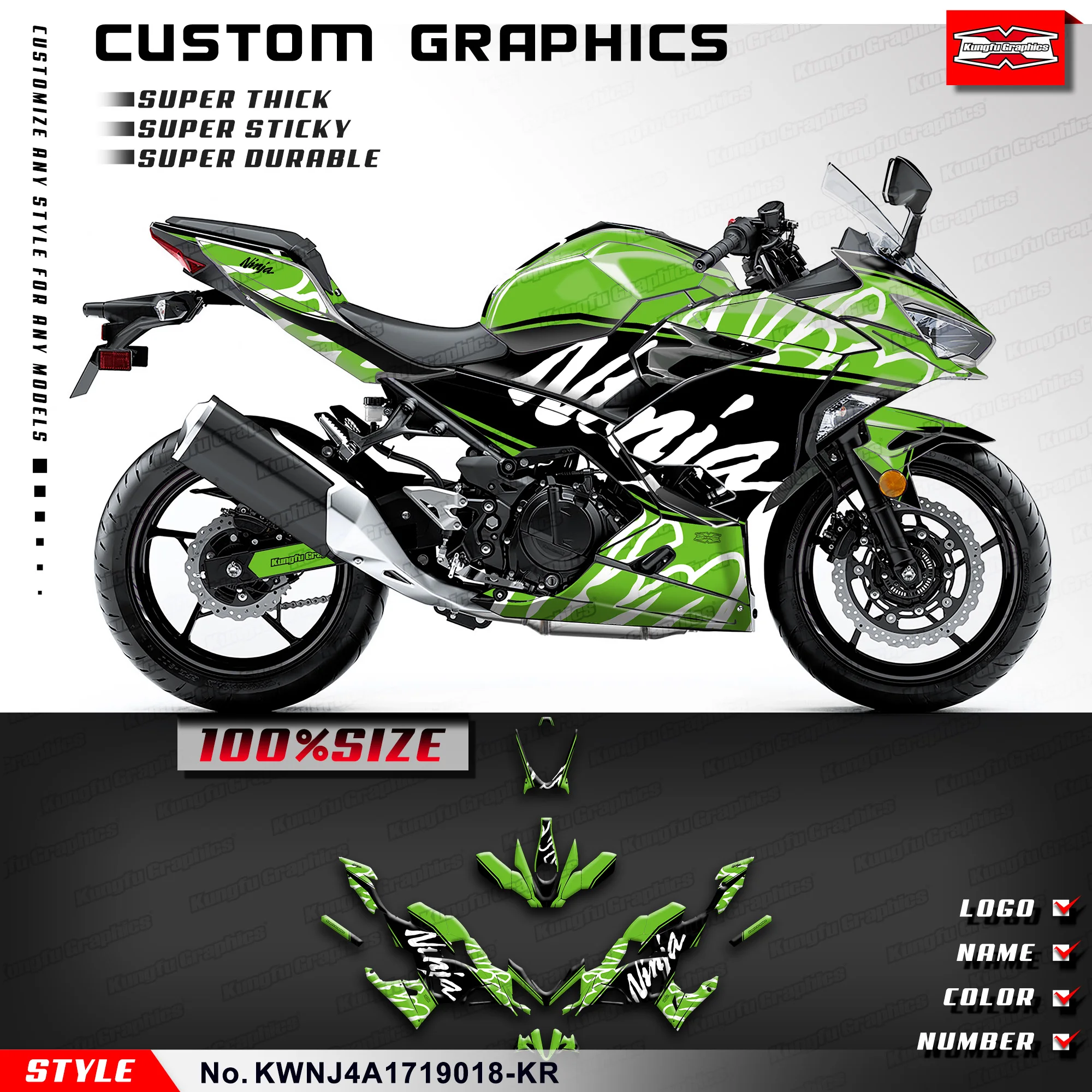 

KUNGFU GRAPHICS Decals Stickers Vinyl Graphics for Kawasaki Ninja 250 400 ABS KRT 2017 2018 2019-2023, KWNJ4A1719018-KR