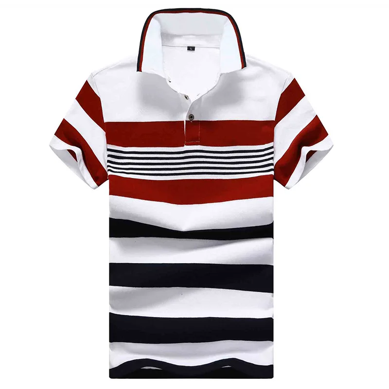 

Men's Summer Cotton Pique Shirt Half Sleeve Striped Comfortable Breathable Casual T-Shirt Youth Fashion Spring Collection