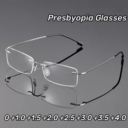 Business Frameless Men&Women Presbyopic Eyeglasses Ultralight TR90 Memory Titanium Rimless Reading Glasses Diopter 0 To +4.0