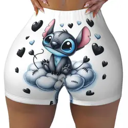 Custom SLilo And Stitch Cartoon Gym Biker Running Shorts Women's Anime Workout Yoga Shorts