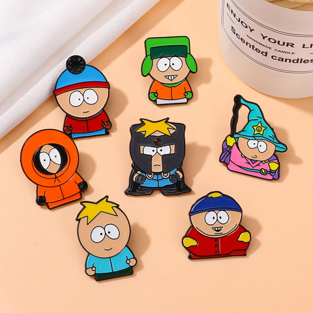7Pcs South Park Enamel Pins Cartoon Character Brooches for Backpacks, Buttons, Badges, Fashion Jewelry Accessories Gift for Fans