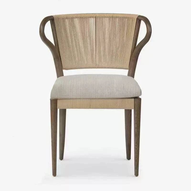 Nordic solid wood woven dining chair home dining table and chairs hotel homestay designer
