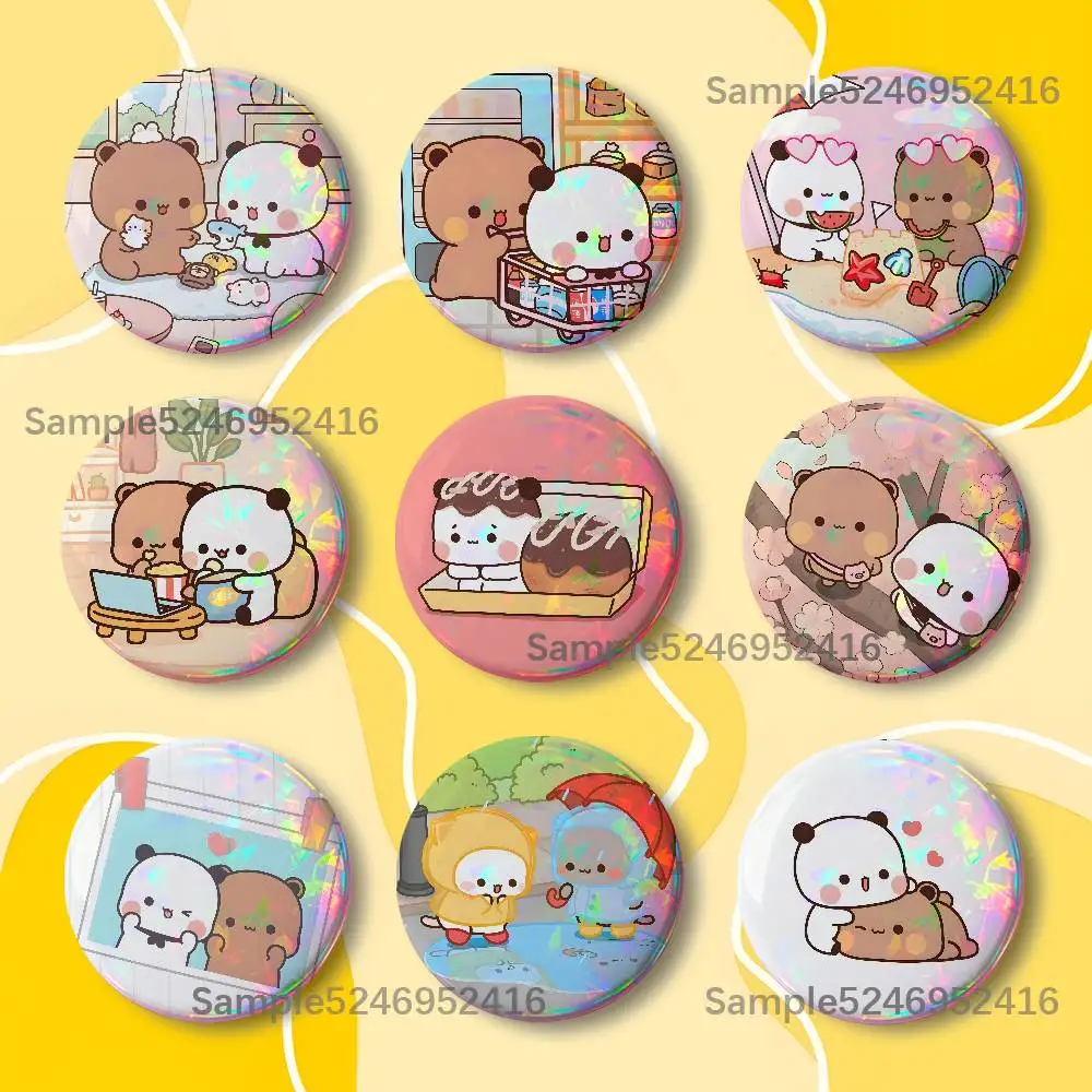 Panda Bubu Dudu Button Pin Handmade Brooch For Clothes Laser Badge Backpack Decoration Jewelry Accessories