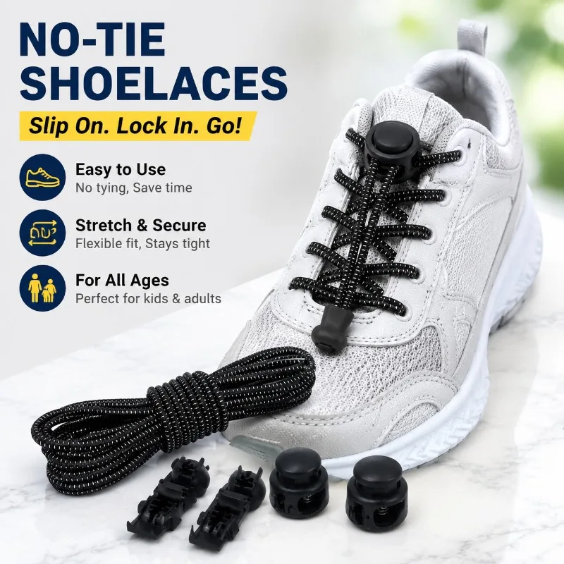 Elastic Round Shoelaces, No Tie Elastic Laces for Adults Kids, Colorful Bungee Cords with Spring Buckle