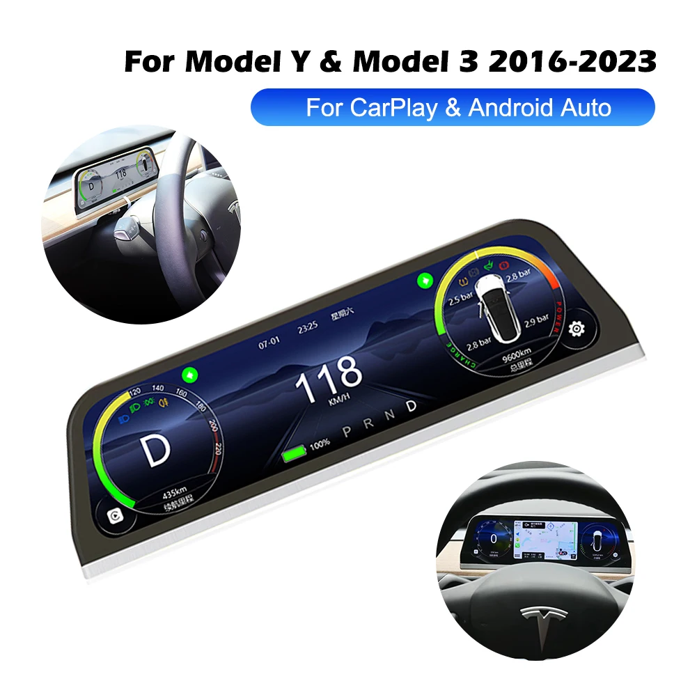 Car Head-Up Display Touch Screen HUD With Wireless Carplay Android Auto Speaker Navigation Speed Power For Tesla Model 3 Y