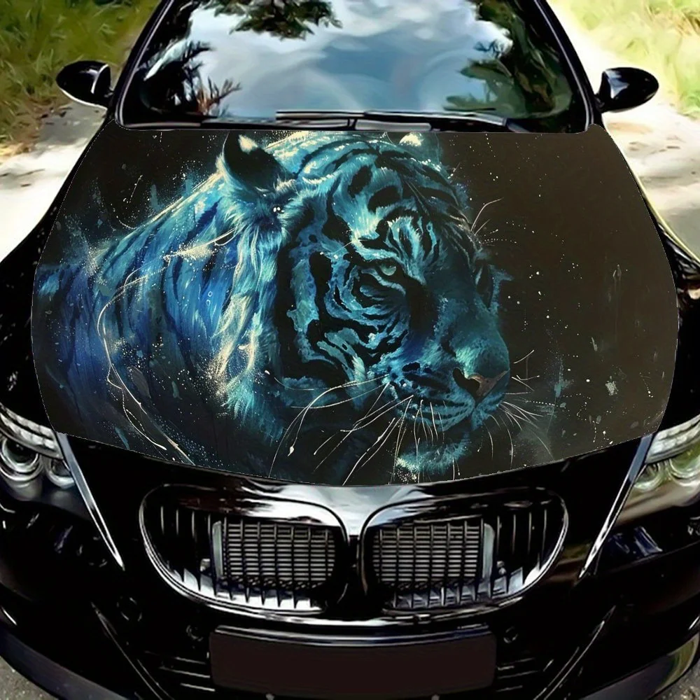 

Cool Blue Flame Tiger Shadow Car Hood Wrap Color Vinyl Sticker Truck Graphic Bonnet Auto Accessories Decoration Decal Gift