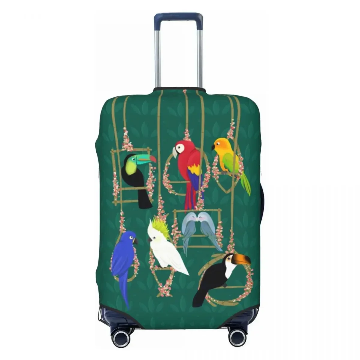 Custom Tropical Getaway Parrot Birds Luggage Cover Cockatiel Budgie Toucan Travel Suitcase Protective Covers Fits 18-32 Inch