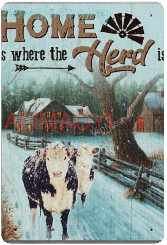 Bit SIGNSHM is Where The Herd is Retro Metal Tin Sign Plaque Poster Wall Decor Art Shabby Chic Gift Suitable 12x8 Inch sign