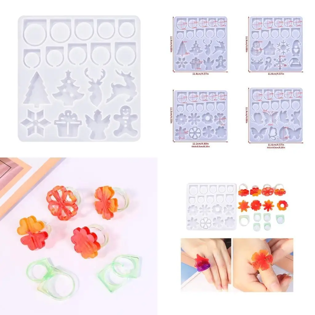 

31BB Stylish Silicone Rings Molds with Charistmas Patterns for Resin Jewelry Making