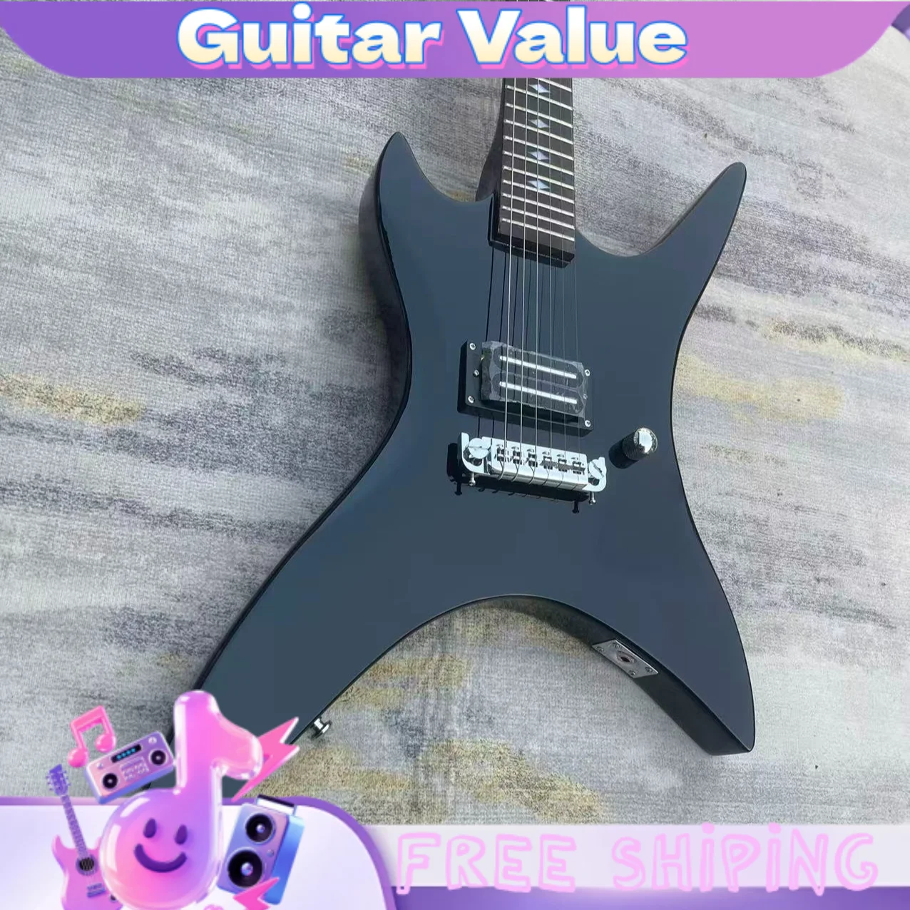 BC-Style 4-Point Star Alien-Shaped Body Single Sealed Dual Pickup Electric Guitar Rosewood Fingerboard Diamond Position Markers