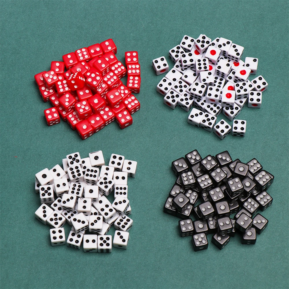 50Pcs/Lot Dices 8mm 3colors Plastic White Gaming Dice Standard Six Sided Decider Birthday Parties Board Game Drop Shipping