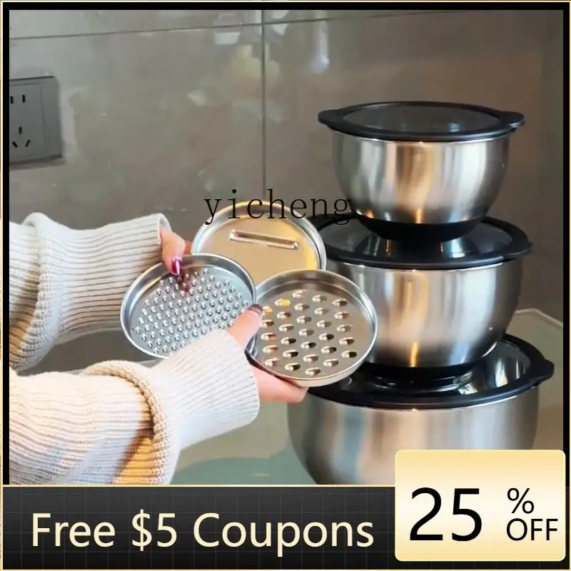 YFY Stainless Steel Cooking Bowl Food Grade Grater Vegetable Cutter Shredder Non-Slip Baking Dough Bowl