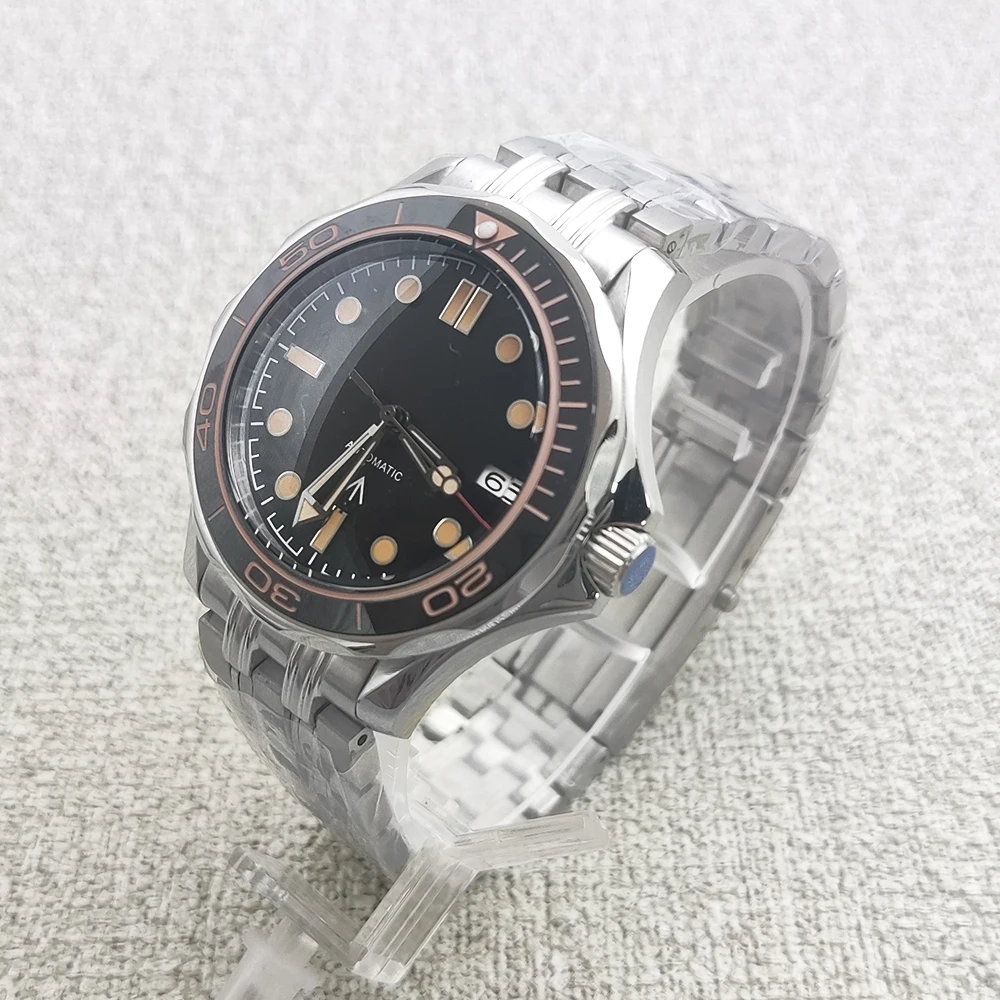 2026 new Parnsrpe men's 8215 movement 41mm automatic watch retro diving black dial orange luminous waterproof calendar