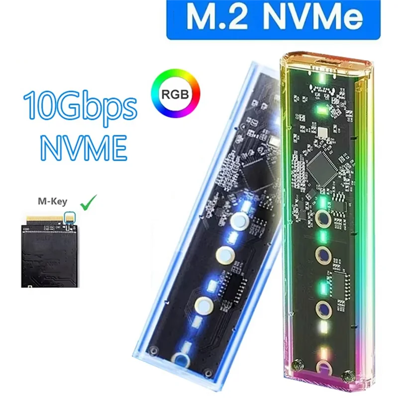 

RGB M2 Nvme SSD Case RGB M.2 Nvme SSD Enclosure 10Gbps M.2 To TYPE-C Hard Drive Enclosure For M Key M&B Key SSD