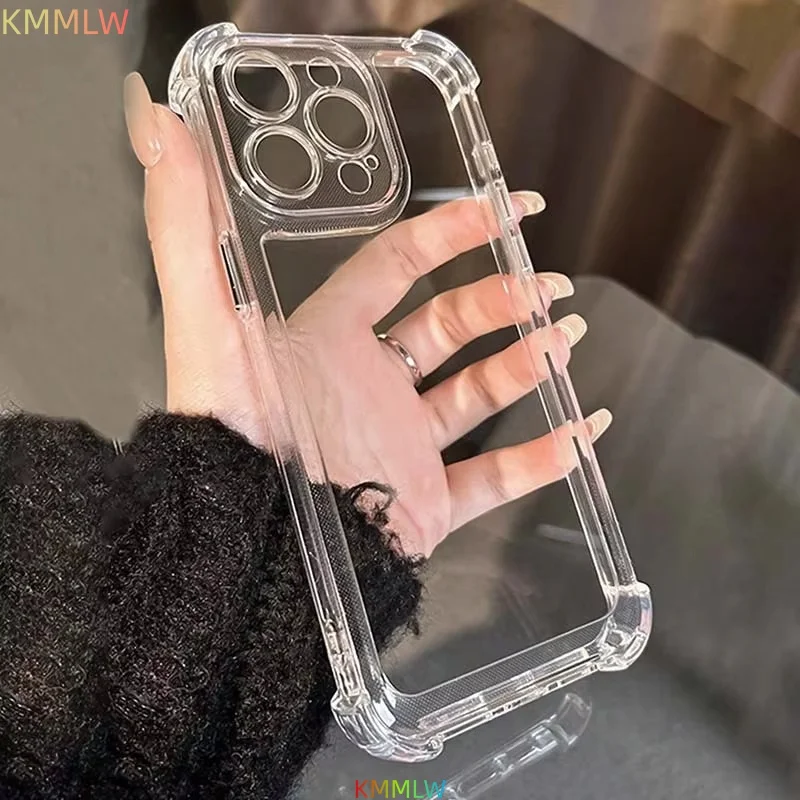 Capa de Silicone Antichoque com Airbag de Camada Dupla e Película Transparente de TPU para iPhone 17 16 Pro Max 15 14 13 12 11 Pro Max 16e