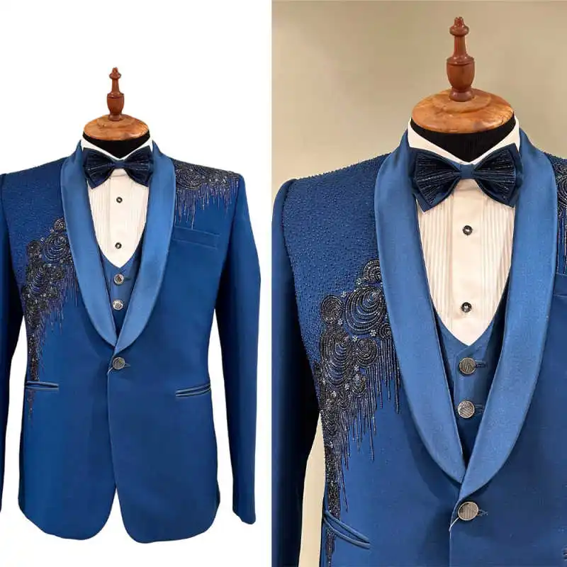 

High End Men Suit 1 Pieces Jacket Diamond Crystals Tassel Slim Fit Wedding Groom Tuxedos Ropa hombre Customized