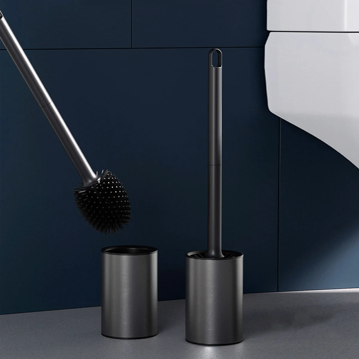 1pcs stainless steel toilet brush, thickened base that is not easy to collapse, silicone toilet brush head, all-round cleaning