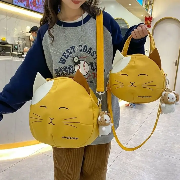 Cute Cat Tote Bag Large Capacity Round Cartoon Handbags Shoulder Bag Bags for Women Youth Fashion Sling Messenger Bag Purses Sac