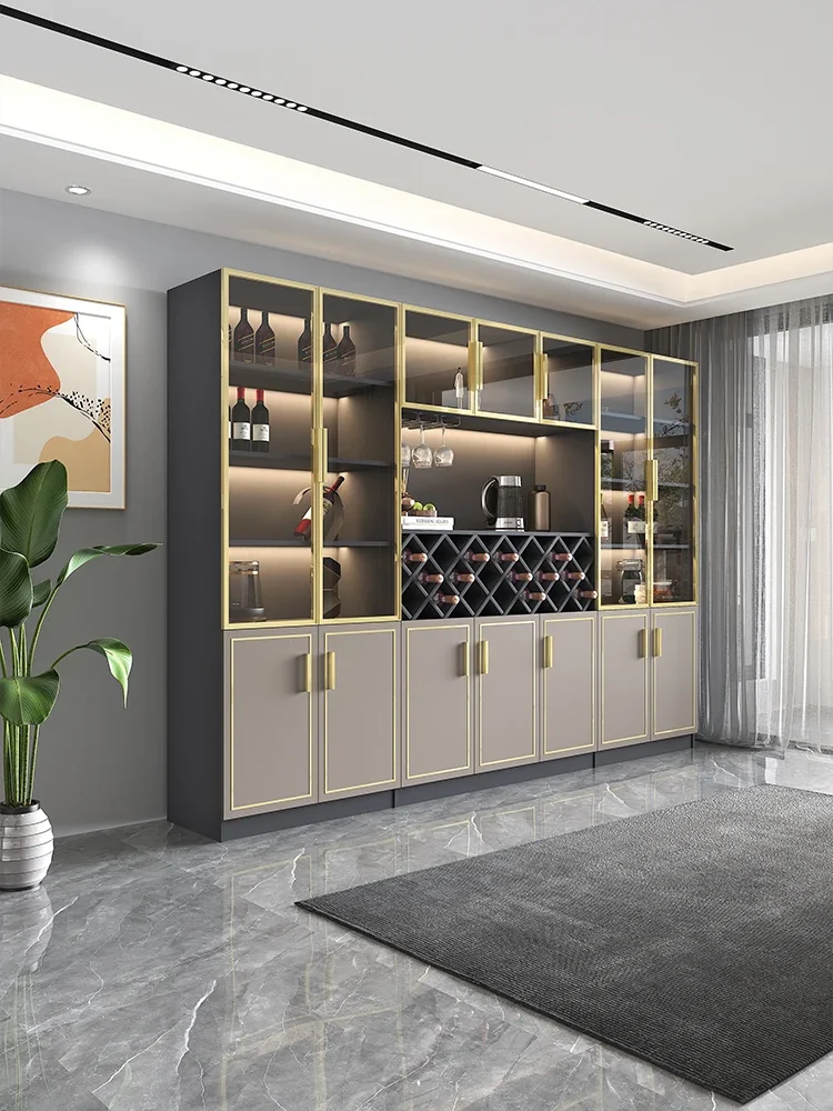 Solid wood wine cabinet glass door display living room high-end wall red wine high cabinet combination