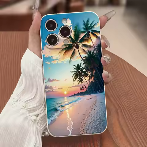 Beach Sunset Palm Tree Phone Case for Samsung S25 S23 S22 Ultra Plus S24 S20 FE Galaxy A15 A35 A50 A54 A55 A71 A72 A73 Cover