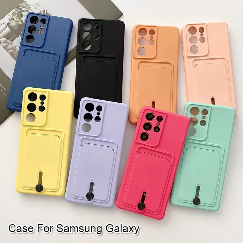 Can Insert Card Phone Case For Samsung Galaxy S24 Ultra S23 S22 S21 A53 A51 A32 A22 Lens Protection Back Cover