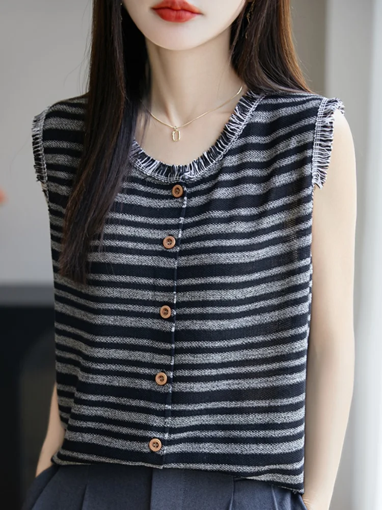 

Женский круглый открытый кардиган в полоску Ne Svel, летняя универсальная вязаная верхняя одежда, тонкая футболка Ciwalk Commute