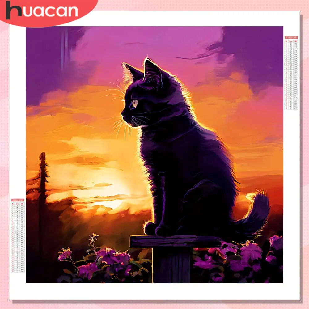 HUACAN Diamant Malerei Katze Tier Komplette Kits Dekoration Sonnenuntergang Für Zuhause Mosaik Stickerei Strass Bilder